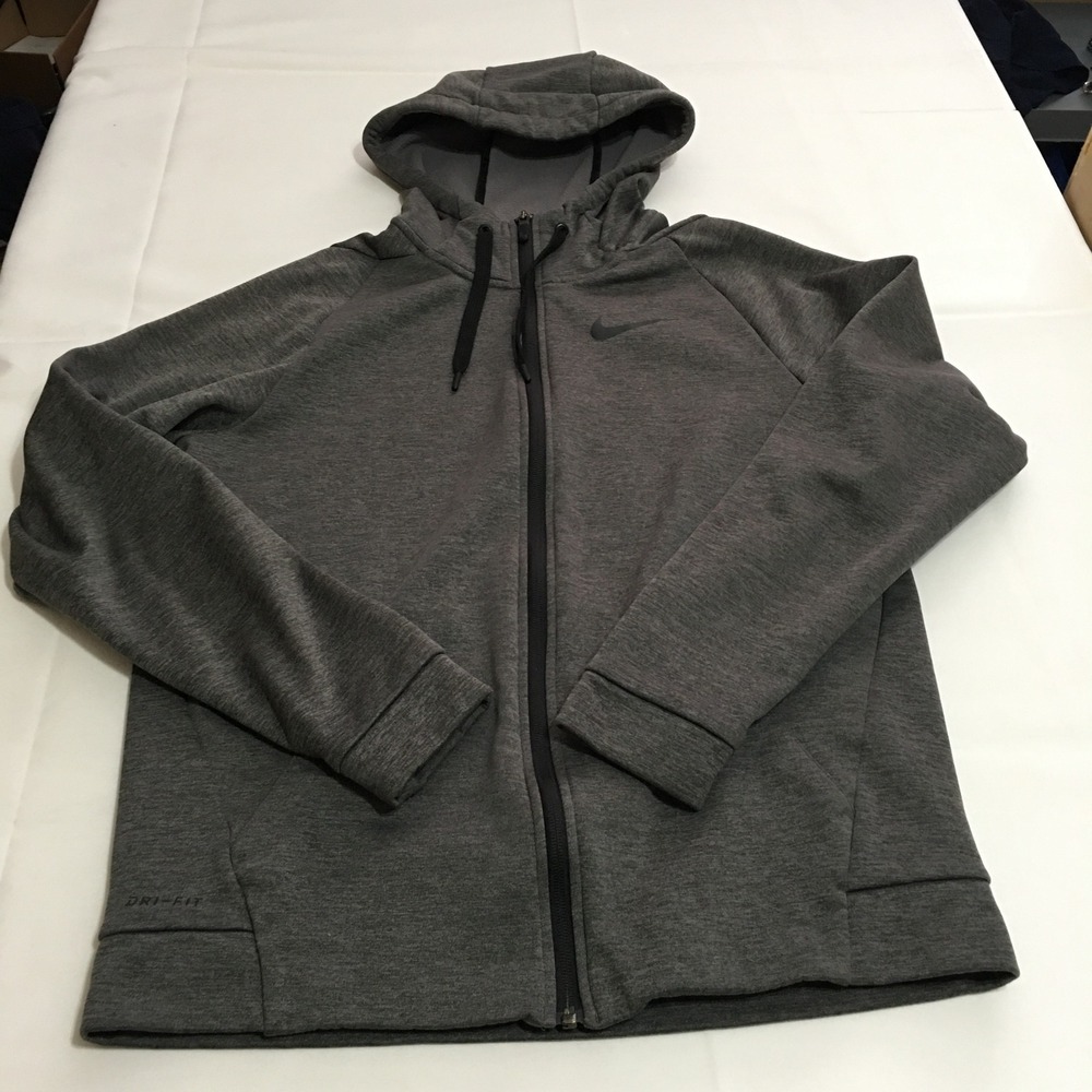 Nike Full Zip Hoodie Mens Medium Gray Dri-FIT Fleece Training Jacket